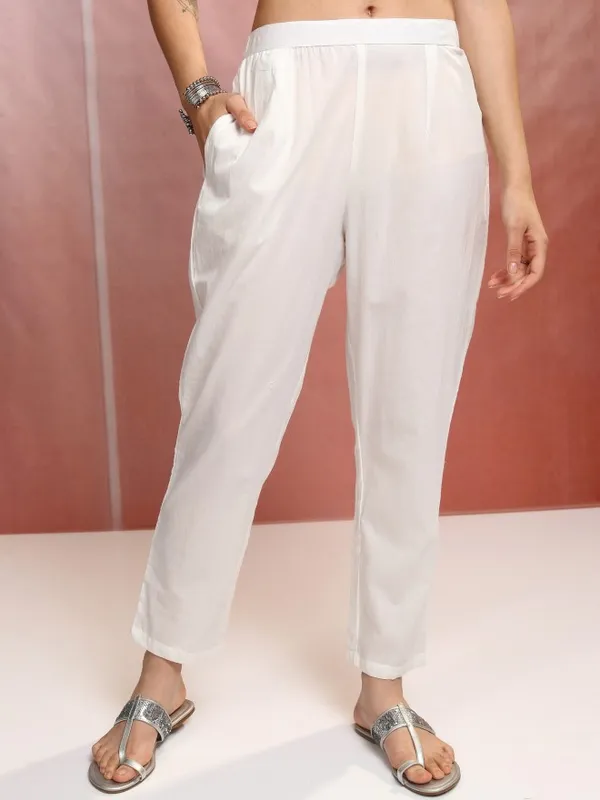 Vishudh Women White Printed Kurta With Trousers And Dupatta