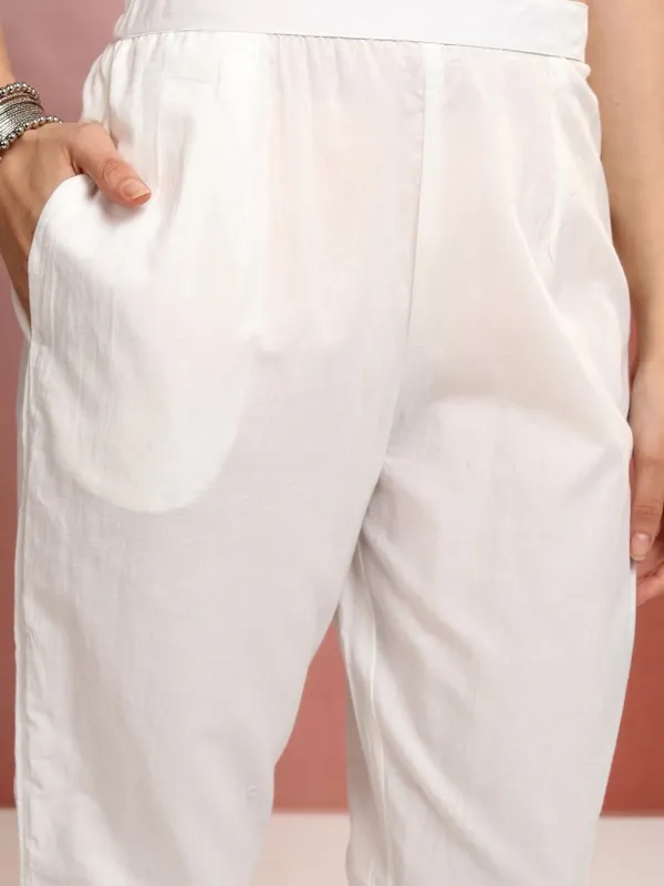 Vishudh Women White Printed Kurta With Trousers And Dupatta