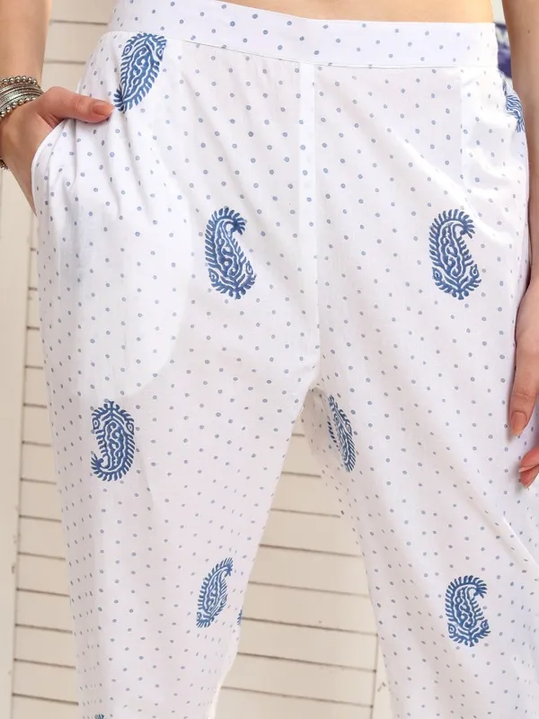 Vishudh Women White Printed Kurta With Trouser And Dupatta