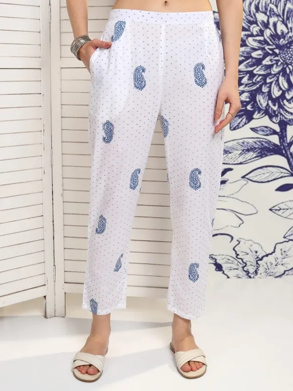 Vishudh Women White Printed Kurta With Trouser And Dupatta