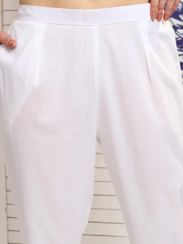 Vishudh Women White Printed Kurta With Trousers And Dupatta