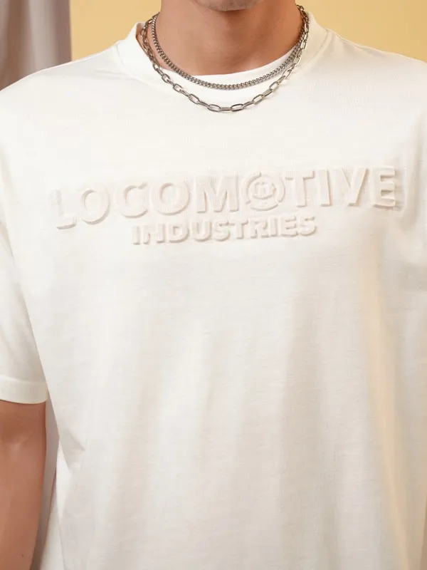 Locomotive Premium Men Off White Relaxed Fit Drop Shoulder Round Neck Half Sleeve T-Shirt