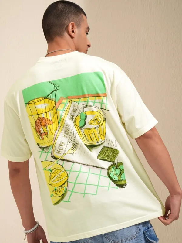 Highlander Men Off White Printed Round Neck Relaxed Fit T-Shirt