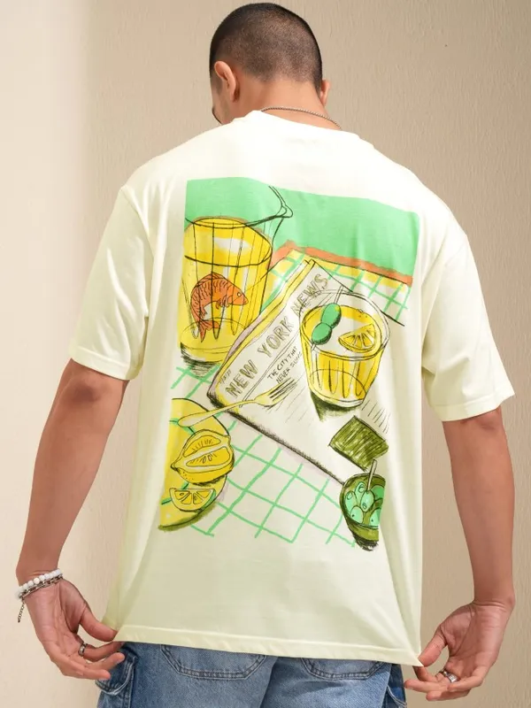 Highlander Men Off White Printed Round Neck Relaxed Fit T-Shirt
