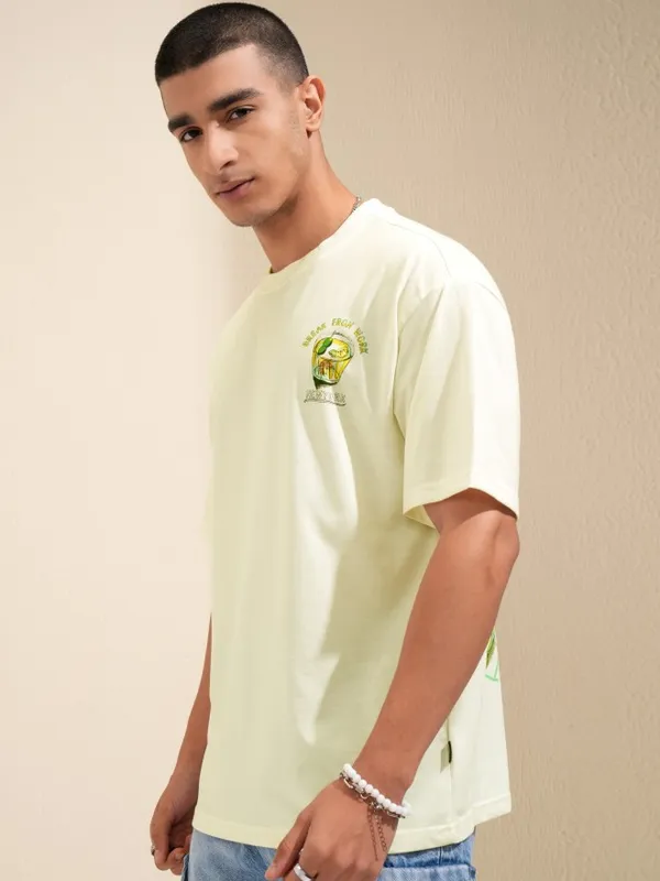 Highlander Men Off White Printed Round Neck Relaxed Fit T-Shirt