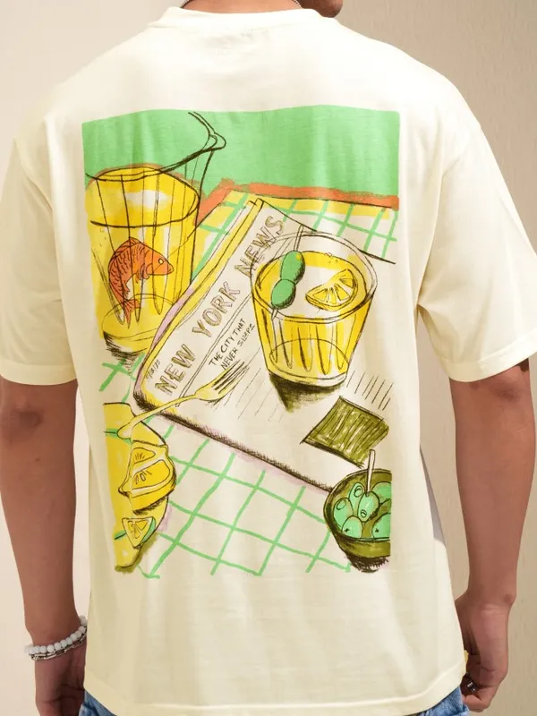 Highlander Men Off White Printed Round Neck Relaxed Fit T-Shirt