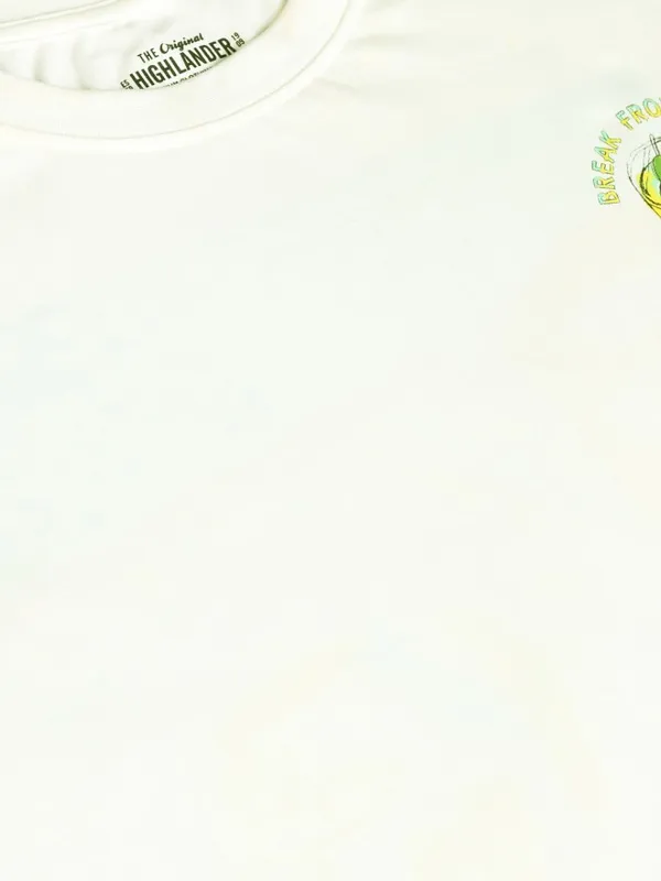 Highlander Men Off White Printed Round Neck Relaxed Fit T-Shirt