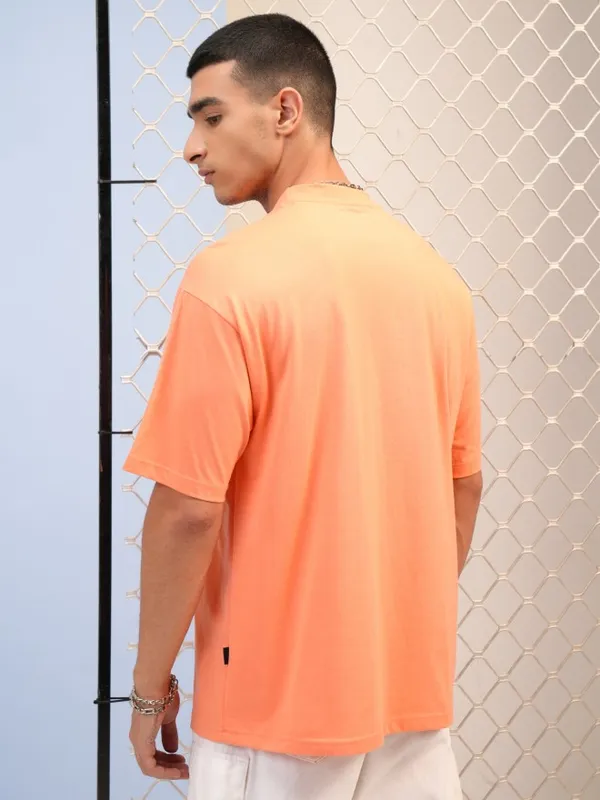 Highlander Men Orange Printed Round Neck T-Shirts