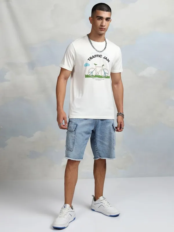 Highlander Men Off White Printed Round Neck T-Shirt