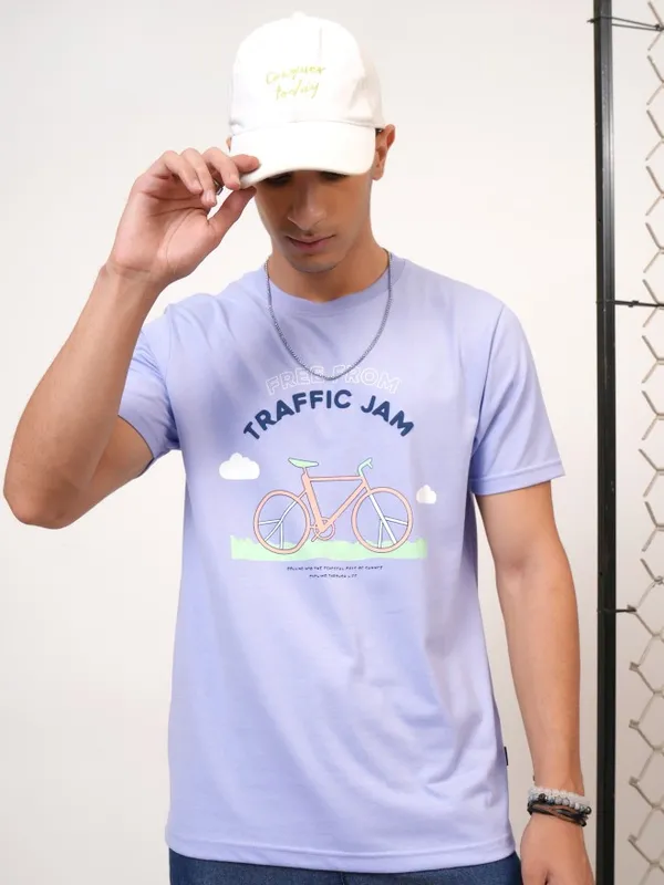  Highlander Men Lavender Printed Round Neck T-Shirts