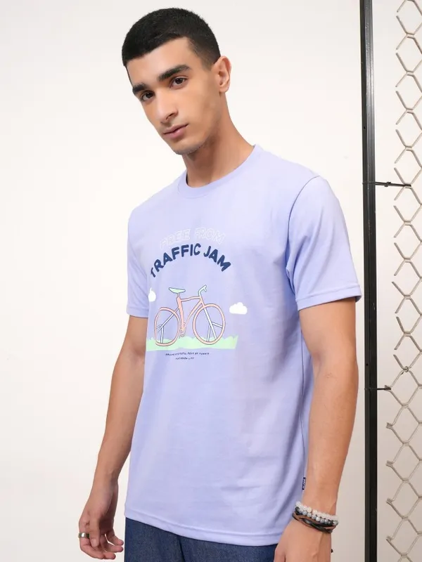  Highlander Men Lavender Printed Round Neck T-Shirts