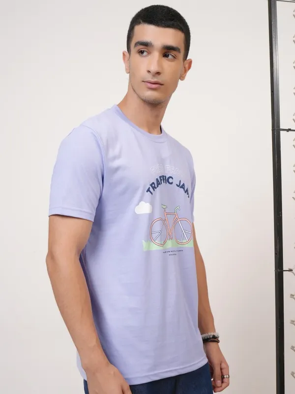  Highlander Men Lavender Printed Round Neck T-Shirts