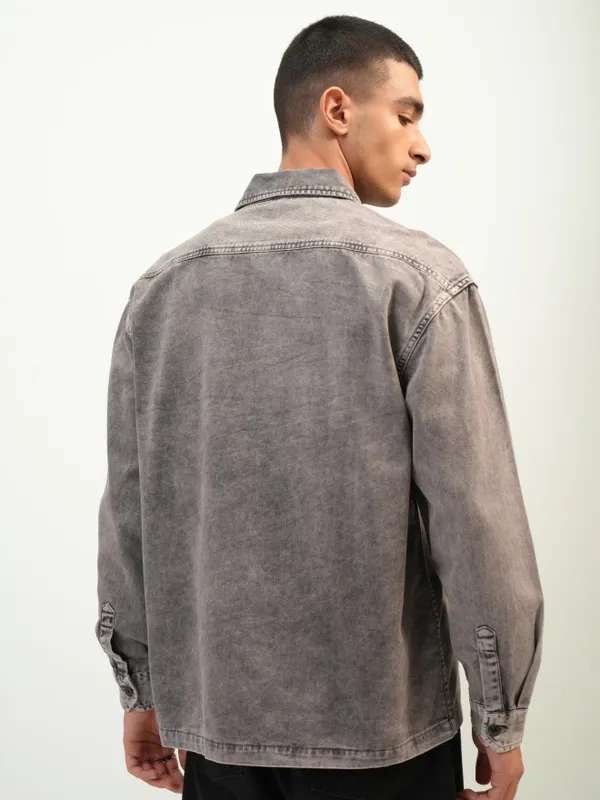 Highlander Men Grey Faded Oversized Fit Casual Shirts