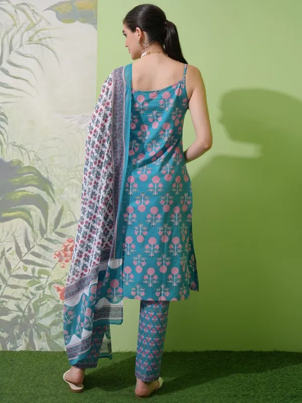 Vishudh Women Blue Printed Kurta With Trousers & Dupatta