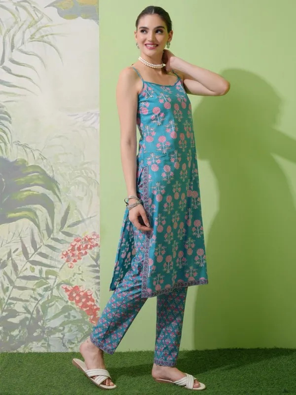 Vishudh Women Blue Printed Kurta With Trousers & Dupatta