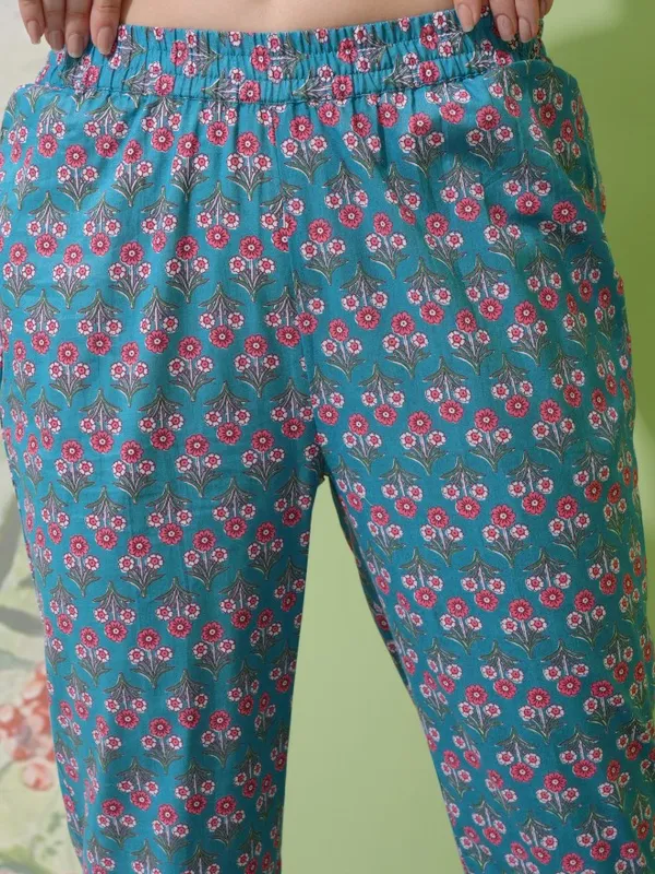 Vishudh Women Blue Printed Kurta With Trousers & Dupatta
