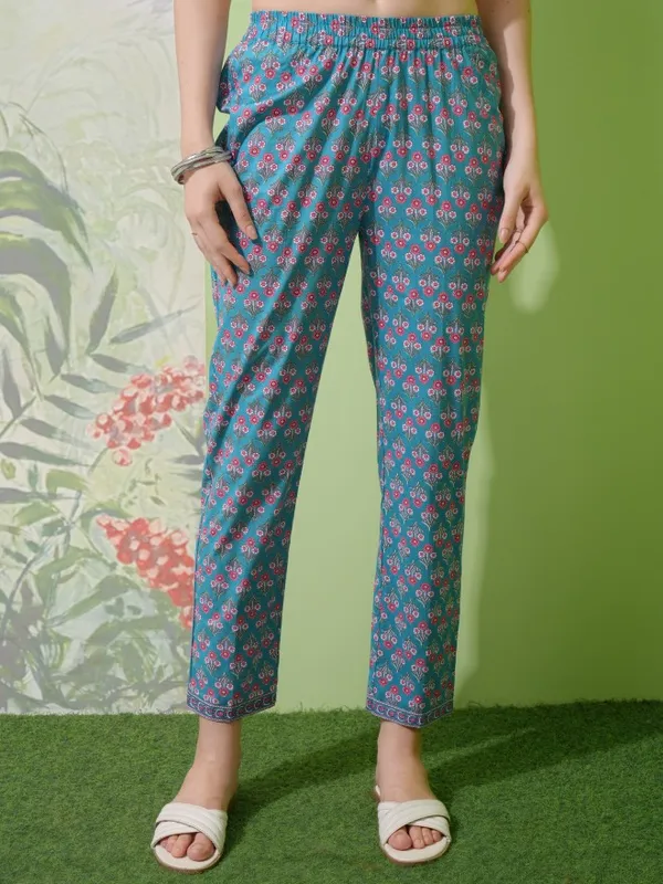 Vishudh Women Blue Printed Kurta With Trousers & Dupatta