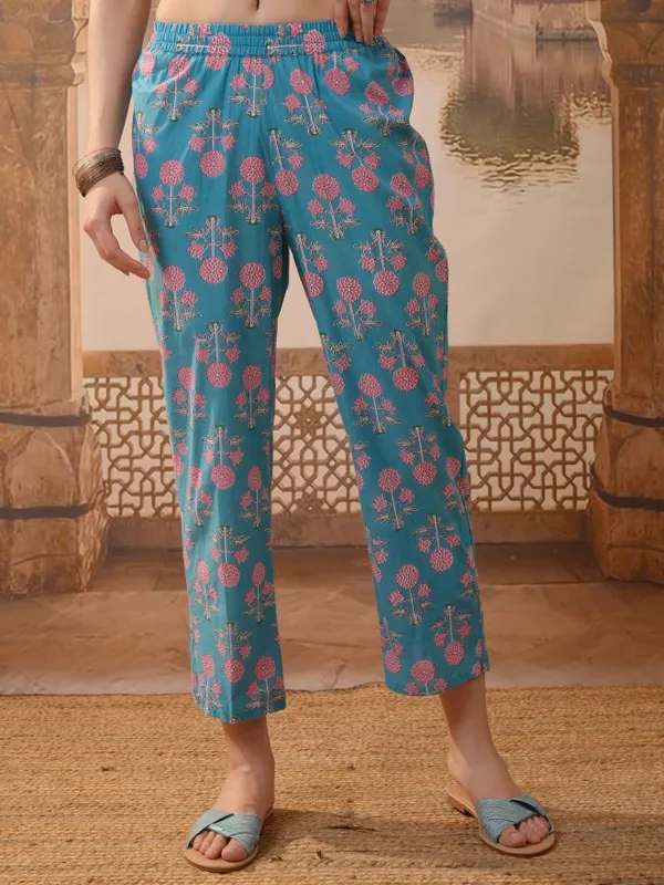 Vishudh Women Blue Printed Kurta With Trousers & Dupatta
