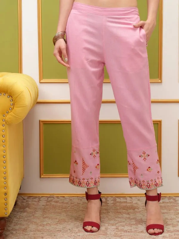  Vishudh Women Pink Embroidered Kurta Sets