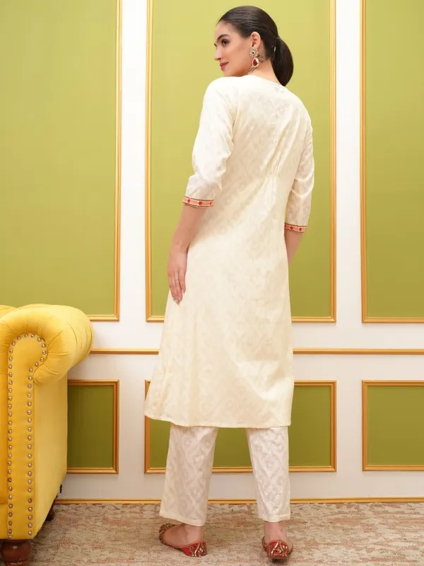  Vishudh Women Cream Embroidered Kurta Sets