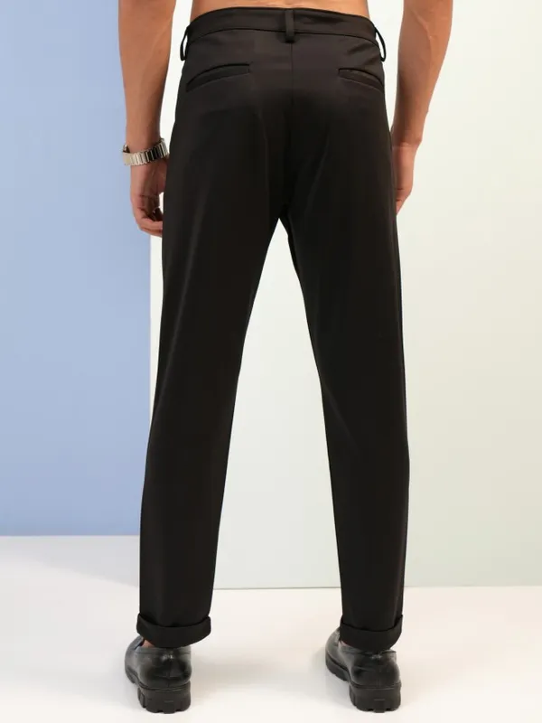  Highlander Men Black Tapered Fit Solid Casual Trousers