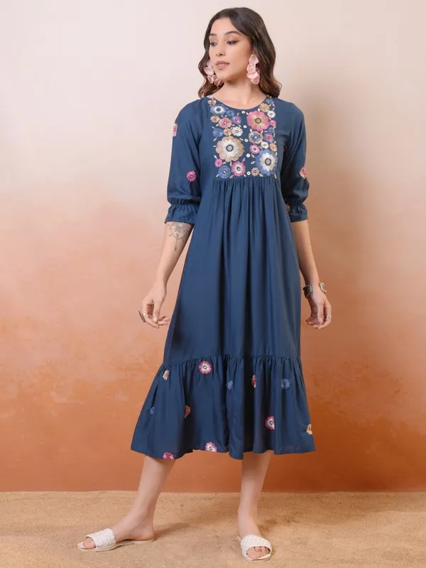 Embroidered Drop-Waist Dress