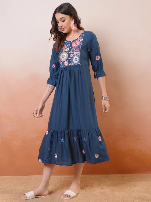 Embroidered Drop-Waist Dress