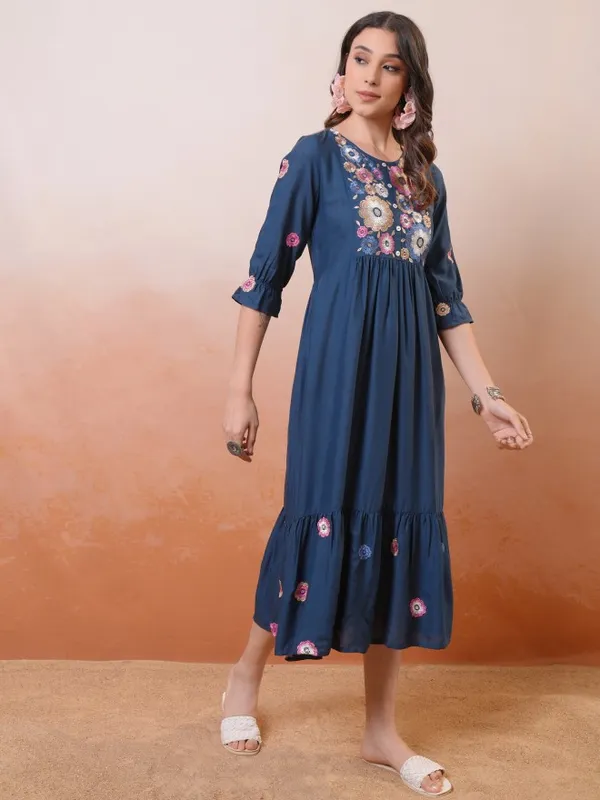 Embroidered Drop-Waist Dress