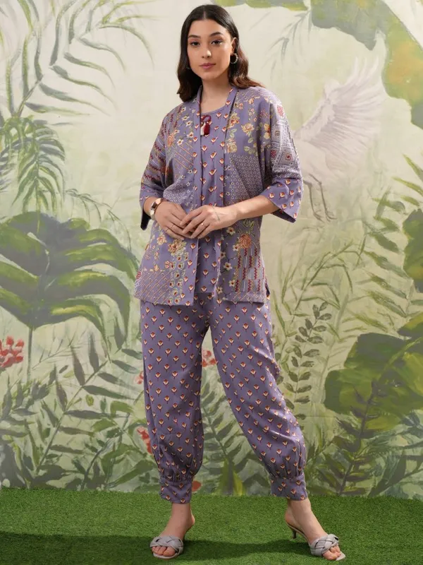 Vishudh Women Purple Top With Trousers Co-Ords