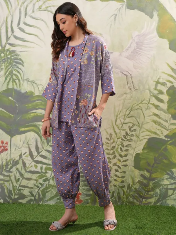 Vishudh Women Purple Top With Trousers Co-Ords