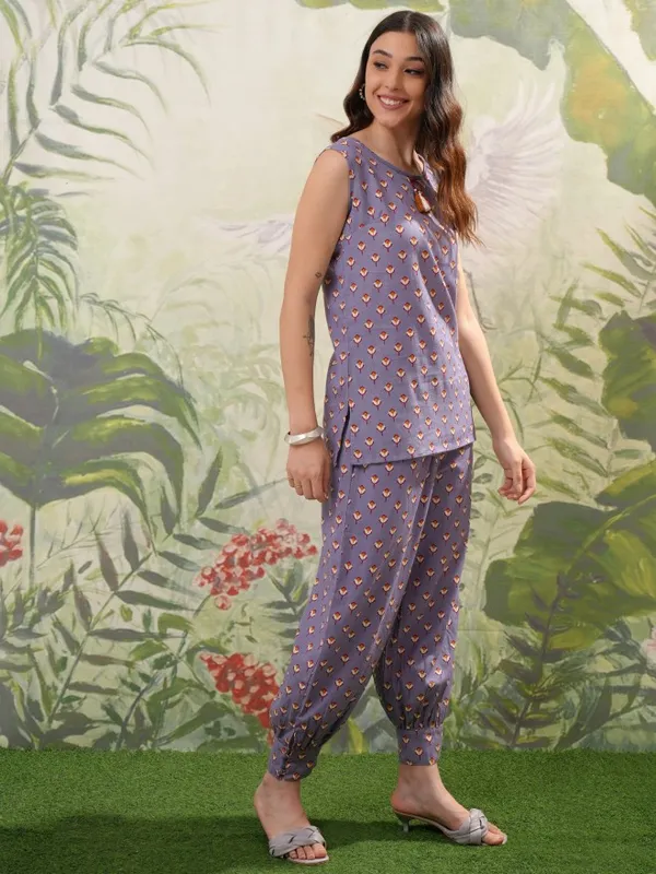 Vishudh Women Purple Top With Trousers Co-Ords