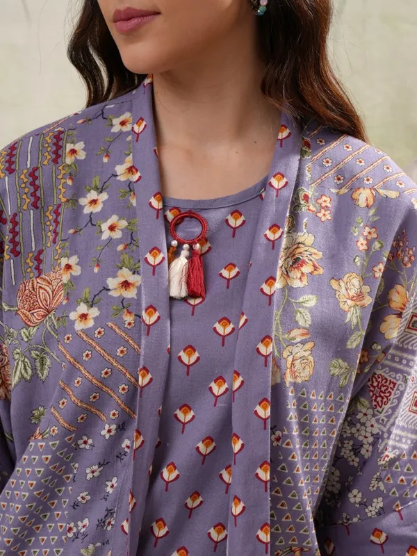 Vishudh Women Purple Top With Trousers Co-Ords