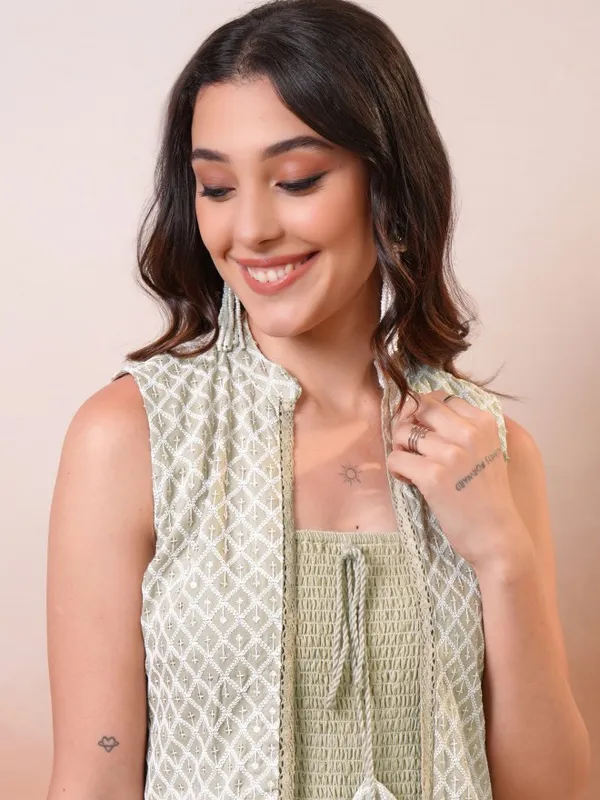 Vishudh Women Green Printed A-Line Dress