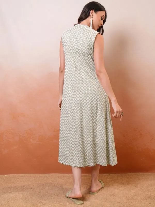 Vishudh Women Green Printed A-Line Dress