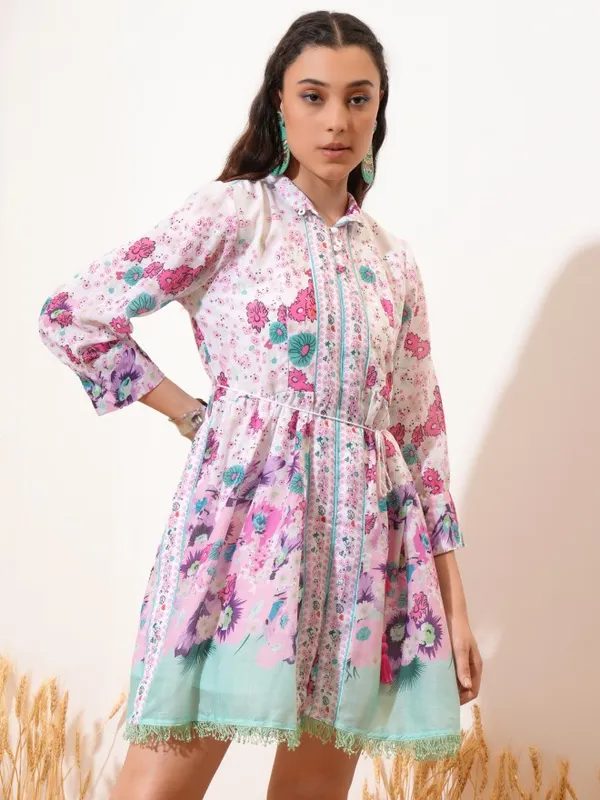 Vishudh women White Printed Shirt Dress