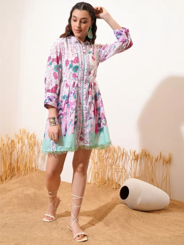 Vishudh women White Printed Shirt Dress