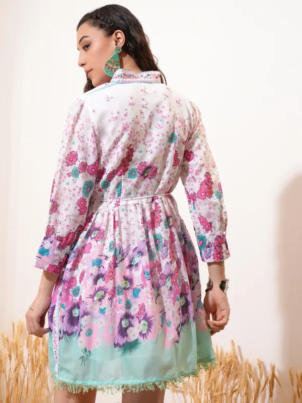 Vishudh women White Printed Shirt Dress