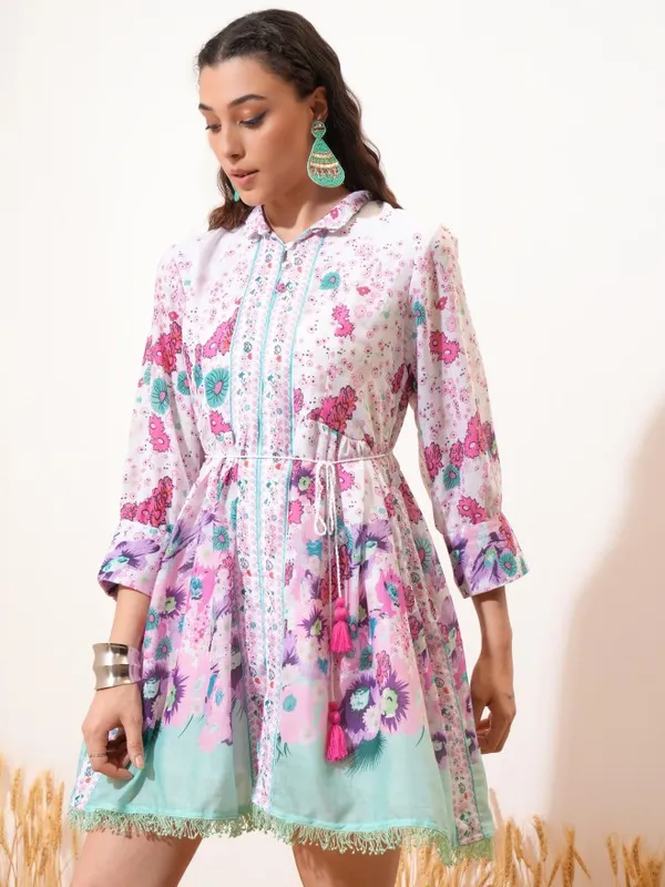 Vishudh women White Printed Shirt Dress