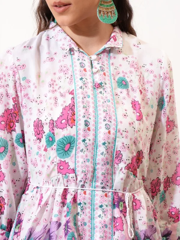 Vishudh women White Printed Shirt Dress