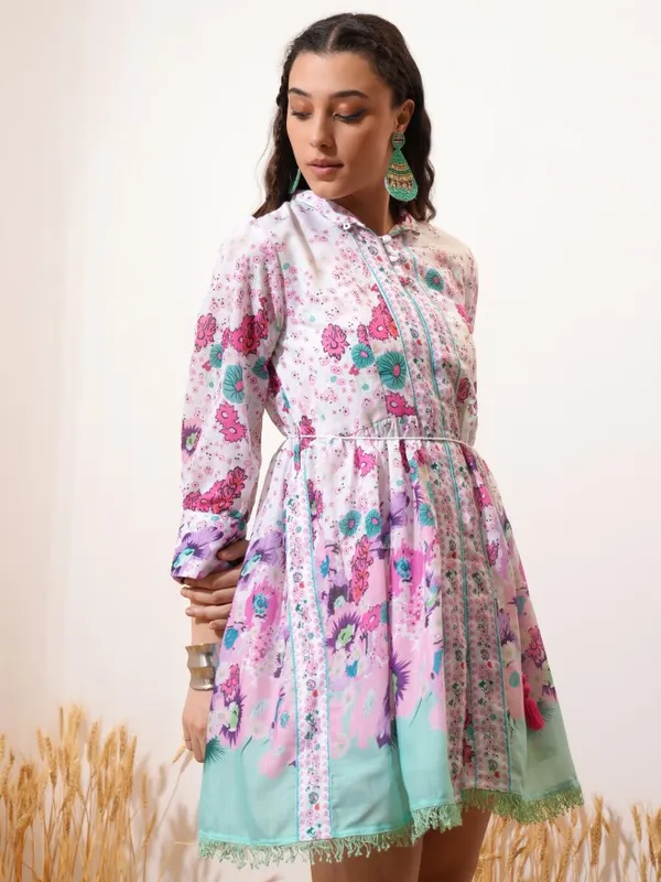 Vishudh women White Printed Shirt Dress