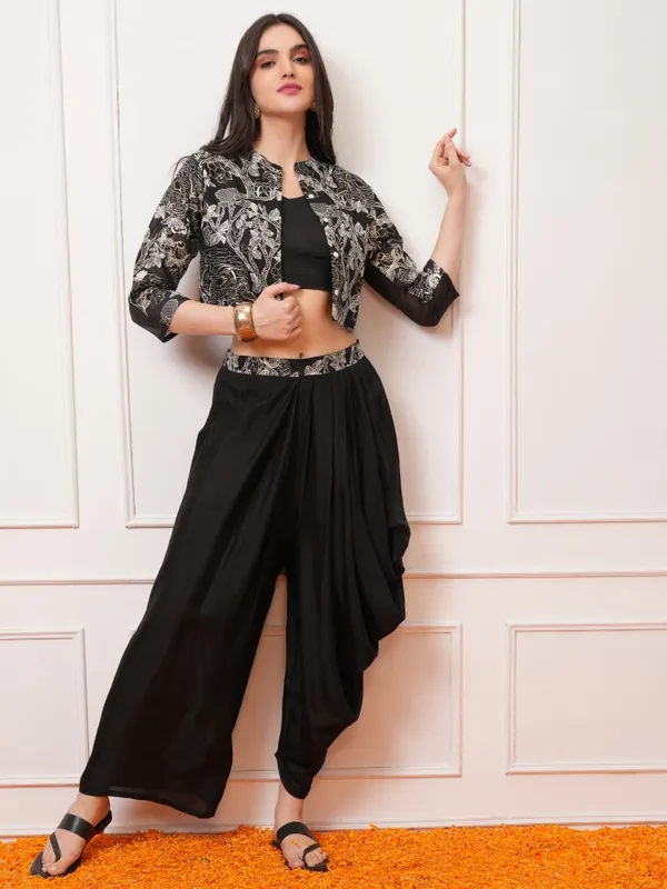 Vishudh Women Black Top With Palazzos and Jacket Co-Ords