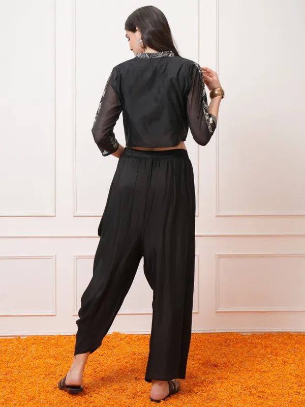 Vishudh Women Black Top With Palazzos and Jacket Co-Ords