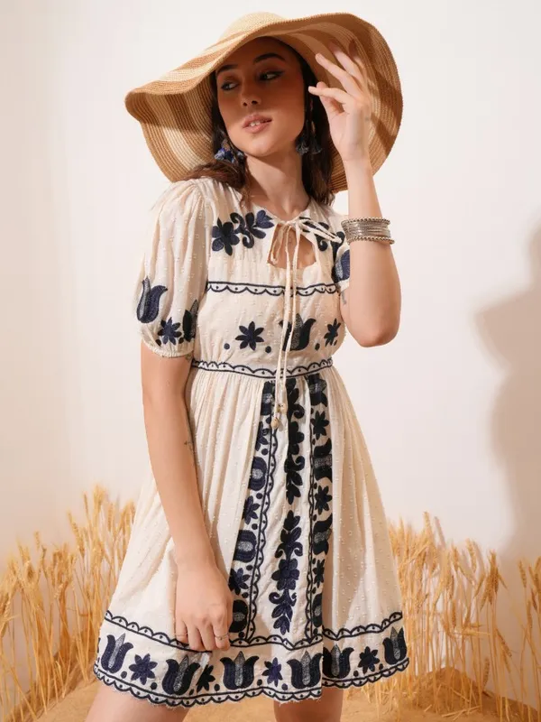 Embroidered Fit and Flare Dress