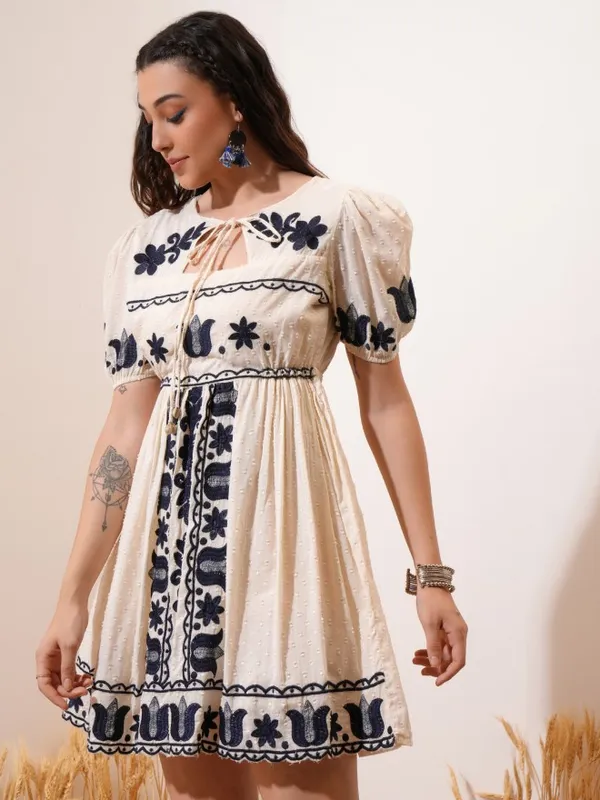 Embroidered Fit and Flare Dress