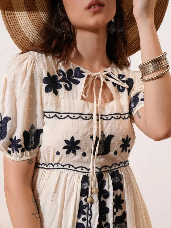 Embroidered Fit and Flare Dress