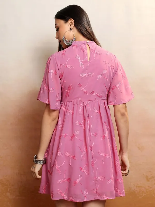 Vishudh Women Rose Embroidered A-Line Dress