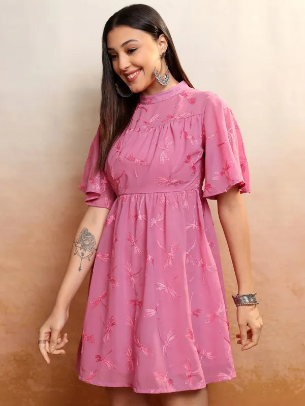 Vishudh Women Rose Embroidered A-Line Dress