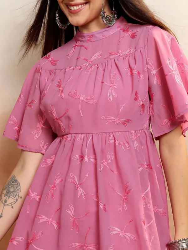 Vishudh Women Rose Embroidered A-Line Dress