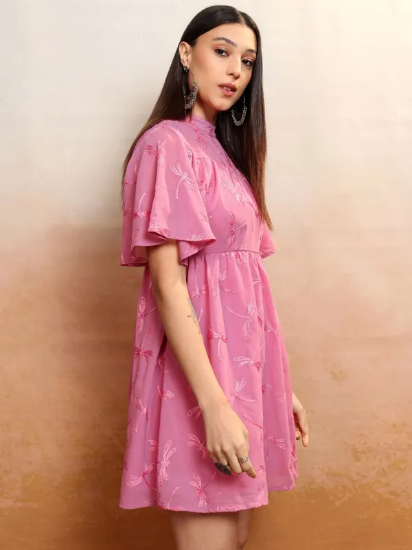 Vishudh Women Rose Embroidered A-Line Dress