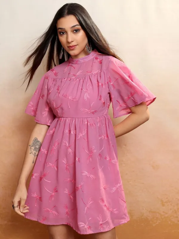 Vishudh Women Rose Embroidered A-Line Dress